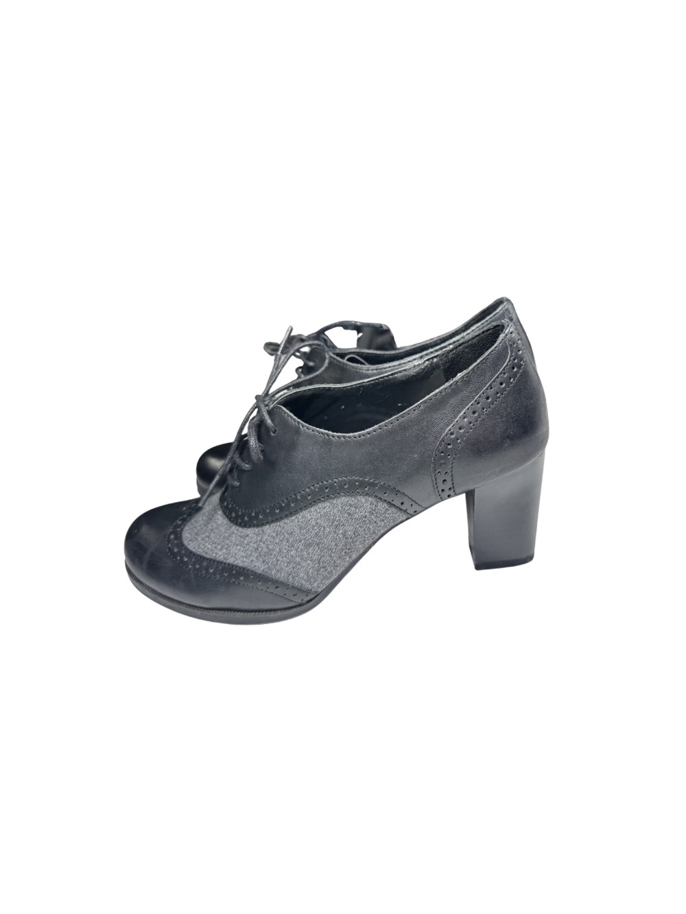 croft & barrow Black and Gray Women's Lace-Up Wingtip leather 6.5 heels neutral